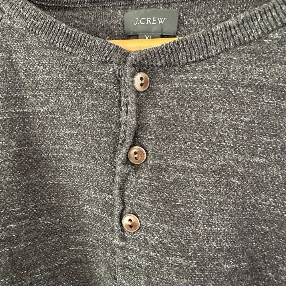 J Crew Henley Cotton Mens XL Long Sleeve Gray Pullover Knit Sweater Outdoor‎